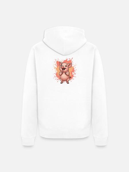 Lachendes Schwein mit Farbsplatter - Unisex Premium Bio Zip Hoodie - Weiß