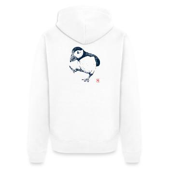 Puffin with Kanji Stamp - Unisex Premium Organic Zip Hoodie - white - Back - Thijin (182cm)