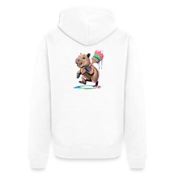  Lustiges Capybara mit Buntem Pinsel Farbkleckse - Unisex Premium Bio Zip Hoodie - Weiß - Hinten - Thijin (182cm)