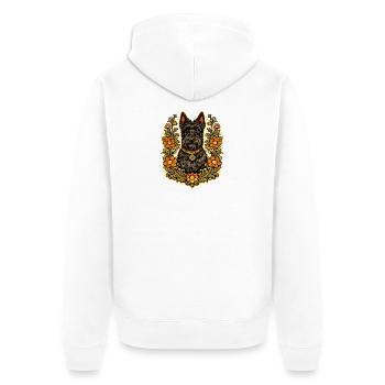 Floral Frame Scottish Terrier - Unisex Premium Organic Zip Hoodie - white - Back - Thijin (182cm)