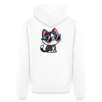 Cat kawaii green glasses - Unisex Premium Organic Zip Hoodie - white - Back - Thijin (182cm)