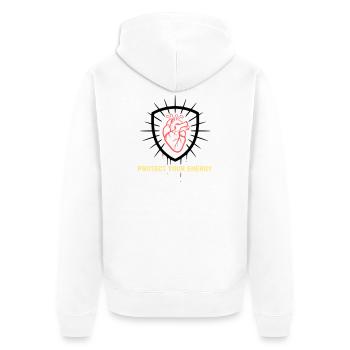 Protect Energy Herz Schild - Unisex Premium Bio Zip Hoodie - Weiß - Hinten - Thijin (182cm)