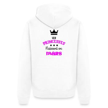 Prinzessin geboren im März Großes Geburtstagsgeschenk - Unisex Premium Bio Zip Hoodie - Weiß - Hinten - Thijin (182cm)