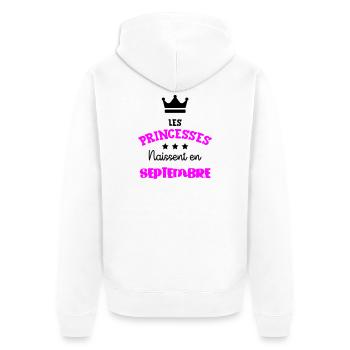 Princesse née Septembre Beau Cadeau Anniversaire - Veste à capuche bio Premium Unisexe - blanc - Dos - Thijin (182cm)