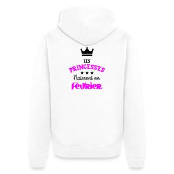 Prinzessin geboren im Februar Geburtstagsgeschenk - Unisex Premium Bio Zip Hoodie - Weiß - Hinten - Thijin (182cm)