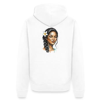 Tätowiertes Porträt Plumeria - Unisex Premium Bio Zip Hoodie - Weiß - Hinten - Thijin (182cm)