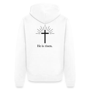 He is Risen Jesus Ostern Kreuz - Unisex Premium Bio Zip Hoodie - Weiß - Hinten - Thijin (182cm)