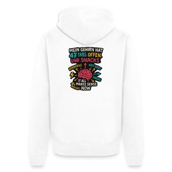 Mein Gehirn hat 47 Tabs offen Und Snacks ADHS Shir - Unisex Premium Bio Zip Hoodie - Weiß - Hinten - Thijin (182cm)