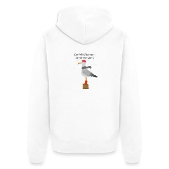 Gegenwind Spruch Möwe Minimalistisch Design - Unisex Premium Bio Zip Hoodie - Weiß - Hinten - Thijin (182cm)