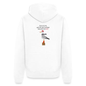 Sturm Deich Spruch Möwe Nordsee Humor - Unisex Premium Bio Zip Hoodie - Weiß - Hinten - Thijin (182cm)