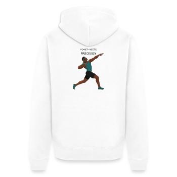 Power Meets Precision - Shot Put - Unisex Premium Organic Zip Hoodie - white - Back - Thijin (182cm)