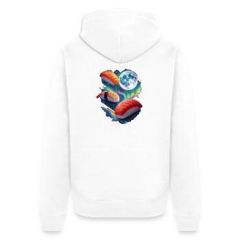 Kosmische Sushi-Nacht - Unisex Premium Bio Zip Hoodie - Weiß - Hinten - Thijin (182cm)