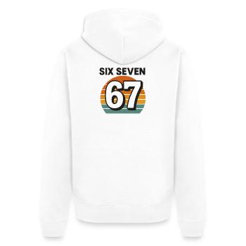 Six Seven 67 Italian Brainrot Retro Sunset Meme - Unisex Premium Bio Zip Hoodie - Weiß - Hinten - Thijin (182cm)