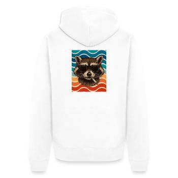 Waschbär mit Sonnenbrille Zigarette - Unisex Premium Bio Zip Hoodie - Weiß - Hinten - Thijin (182cm)