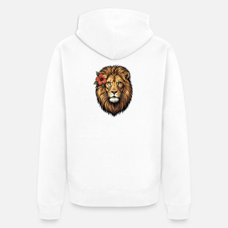 Tête de lion avec fleur d’hibiscus - Veste à capuche bio Premium Unisexe - blanc