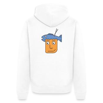 Prise du jour : illustration du chapeau de poisson décalé - Veste à capuche bio Premium Unisexe - blanc - Dos - Thijin (182cm)
