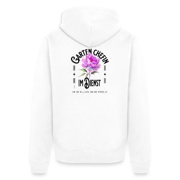 Die Gartenchefin - Deine Blumen, deine Regeln - Unisex Premium Bio Zip Hoodie - Weiß - Hinten - Thijin (182cm)