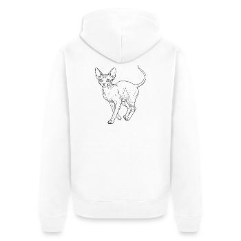 Minimalist Sphynx Cat - Fine Line Art Illustration - Unisex Premium Organic Zip Hoodie - white - Back - Thijin (182cm)