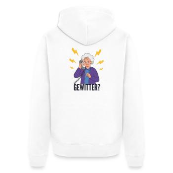 Gewitter-Alarm: Omi am Telefon - Unisex Premium Bio Zip Hoodie - Weiß - Hinten - Thijin (182cm)