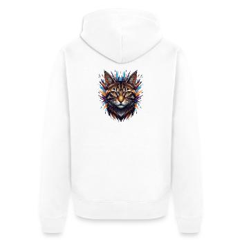 Bunter Katzenkopf Feuerwerk - Unisex Premium Bio Zip Hoodie - Weiß - Hinten - Thijin (182cm)