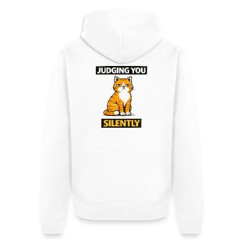 Chat sarcastique « Te jugeant silencieusement » - Veste à capuche bio Premium Unisexe - blanc - Dos - Thijin (182cm)