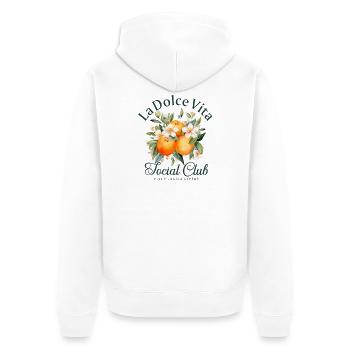 Italien La Dolce Vita Social Club Orangen  - Unisex Premium Bio Zip Hoodie - Weiß - Hinten - Thijin (182cm)