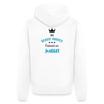 Cadeau naissance bébé garçon Juillet Beaux Gosses - Veste à capuche bio Premium Unisexe - blanc - Dos - Thijin (182cm)