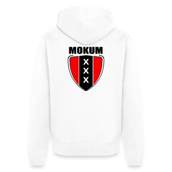 Mokum Badge 2 - Unisex Premium Organic Zip Hoodie - white - Back - Thijin (182cm)