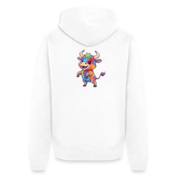 Farbenfrohe Kuh Farbexplosion - Unisex Premium Bio Zip Hoodie - Weiß - Hinten - Thijin (182cm)