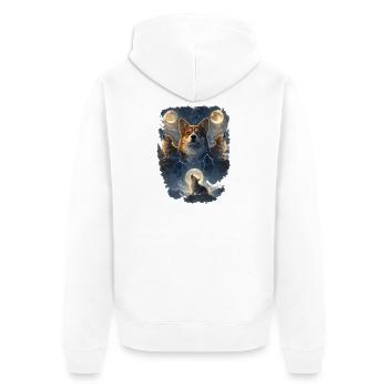 Dreimonde Corgi. - Unisex Premium Bio Zip Hoodie - Weiß - Hinten - Thijin (182cm)