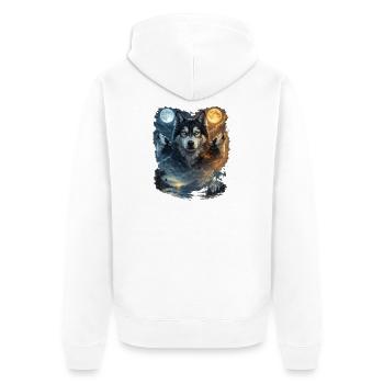Two Moons Siberian Husky - Unisex Premium Organic Zip Hoodie - white - Back - Thijin (182cm)