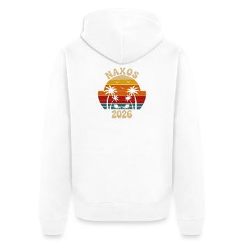 Naxos Sonnenuntergang 2026 - Unisex Premium Bio Zip Hoodie - Weiß - Hinten - Thijin (182cm)