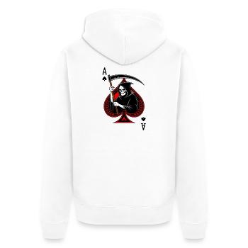 Reaper mit Sense auf dem Ass der Schwerter - Unisex Premium Bio Zip Hoodie - Weiß - Hinten - Thijin (182cm)