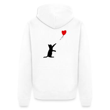 Schwarze Katze und rotes Herz, Katzenballon, Street Art - Unisex Premium Bio Zip Hoodie - Weiß - Hinten - Thijin (182cm)