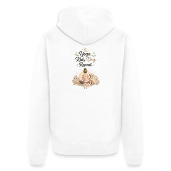 Yoga Kinder Hund Repeat lustig Mama Mutter  - Unisex Premium Bio Zip Hoodie - Weiß - Hinten - Thijin (182cm)