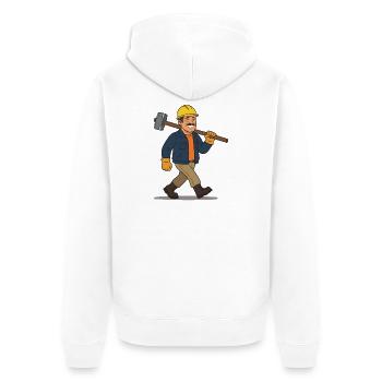 Ouvrier du bâtiment drôle avec un marteau-piqueur - Veste à capuche bio Premium Unisexe - blanc - Dos - Thijin (182cm)