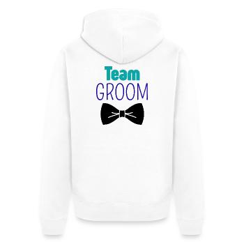 TeamGroom  - Unisex Premium Bio Zip Hoodie - Weiß - Hinten - Thijin (182cm)