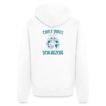 Coole Jungs spielen Schlagzeug / Musik, Instrument - Unisex Premium Bio Zip Hoodie - Weiß - Hinten - Thijin (182cm)