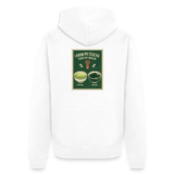 Usucha oder Koicha | Matcha Wissen - Unisex Premium Bio Zip Hoodie - Weiß - Hinten - Thijin (182cm)