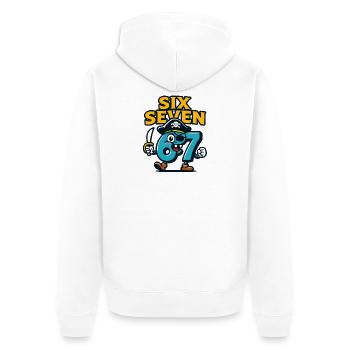 Six Seven 67 Pirat Italian Brainrot Humor Lustig - Unisex Premium Bio Zip Hoodie - Weiß - Hinten - Thijin (182cm)