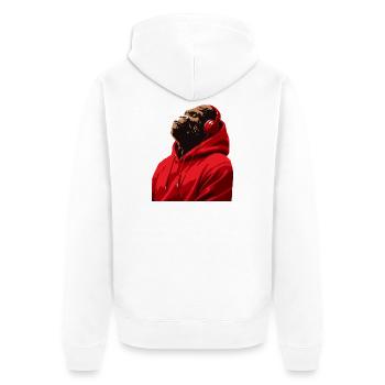 Gorille en sweat à capuche écoutant de la musique au casque - Veste à capuche bio Premium Unisexe - blanc - Dos - Thijin (182cm)
