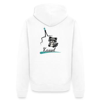 Kassel Waschbär trifft Herkules – Süßes Stadtmotiv - Unisex Premium Bio Zip Hoodie - Weiß - Hinten - Thijin (182cm)