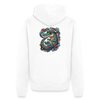  Retro Krokodil kreatives Tropen Muster sommerlich - Unisex Premium Bio Zip Hoodie - Weiß - Hinten - Thijin (182cm)