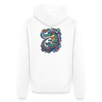 Farbenfrohes Krokodil Sommer Wasser Sonnenbrille - Unisex Premium Bio Zip Hoodie - Weiß - Hinten - Thijin (182cm)