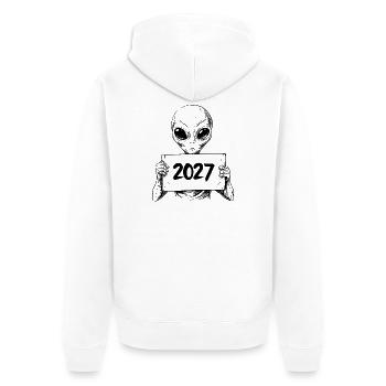 Außerirdischer - Unisex Premium Bio Zip Hoodie - Weiß - Hinten - Thijin (182cm)