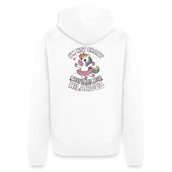 I'm Not Crazy – Unicorn Humor - Unisex Premium Organic Zip Hoodie - white - Back - Thijin (182cm)