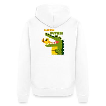 Alles in Butter: Alligator und Spatz - Unisex Premium Bio Zip Hoodie - Weiß - Hinten - Thijin (182cm)
