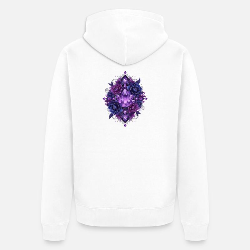 Mandala des Fleurs de Cristal Violet - Veste à capuche bio Premium Unisexe - blanc