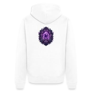 Lila Kristall Lotus Kreis - Unisex Premium Bio Zip Hoodie - Weiß - Hinten - Thijin (182cm)