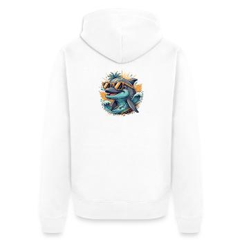 Dolphin with Sunglasses Surf Tropical Design - Unisex Premium Organic Zip Hoodie - white - Back - Thijin (182cm)